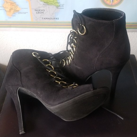Just Fab Black and Gold Suede Peep toe Booties - Picture 3 of 4